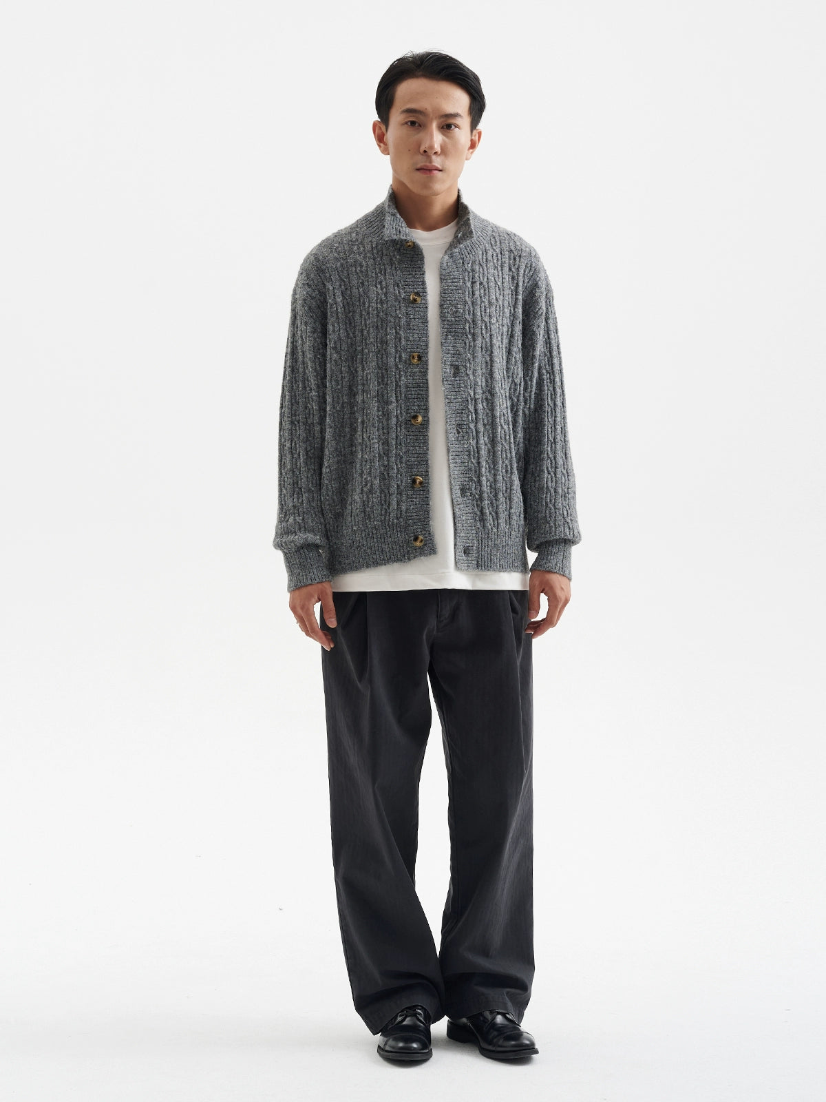 BUTTBILL Loose Casual Stand-up Collar Twisted Knitted Shirt Sweater