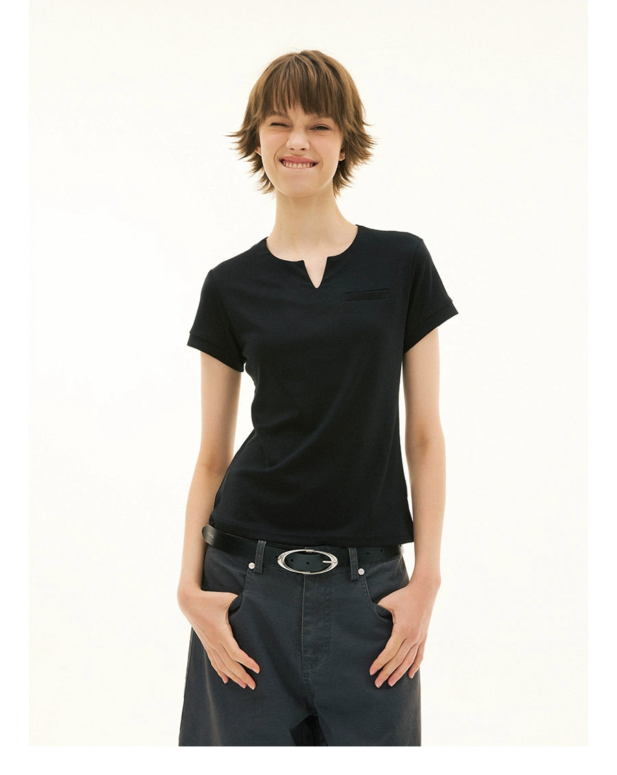 FUNKYFUN Versatile Wide V-neck Waist Tee