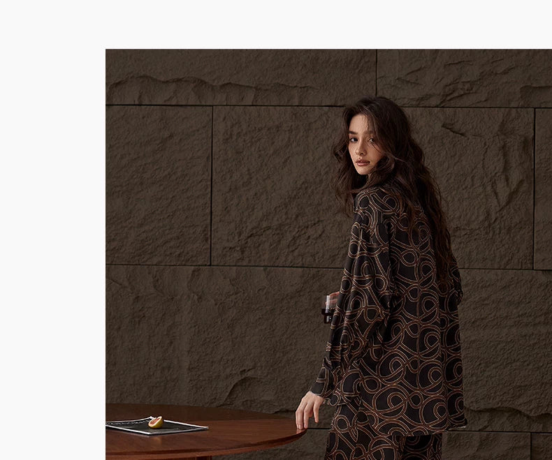 YUENEI Cotton Long-sleeved Fashion Casual Pajamas