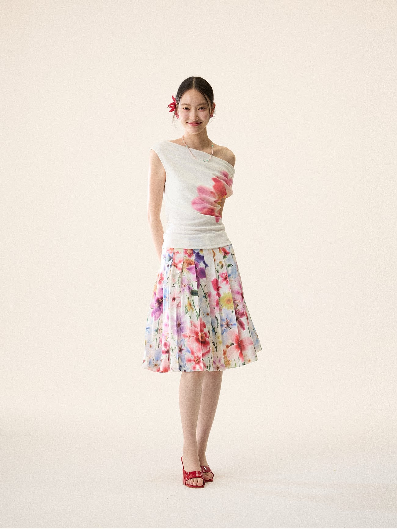 LOUMUTAKU Full Print Floral Pleated Skirt Skirt