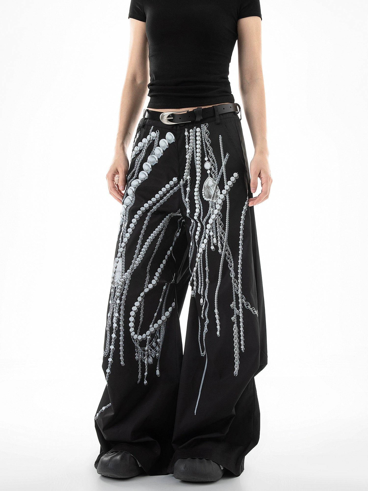 ICH MDOE Vintage Printed Versatile Straight High Waist Wide Leg Pants