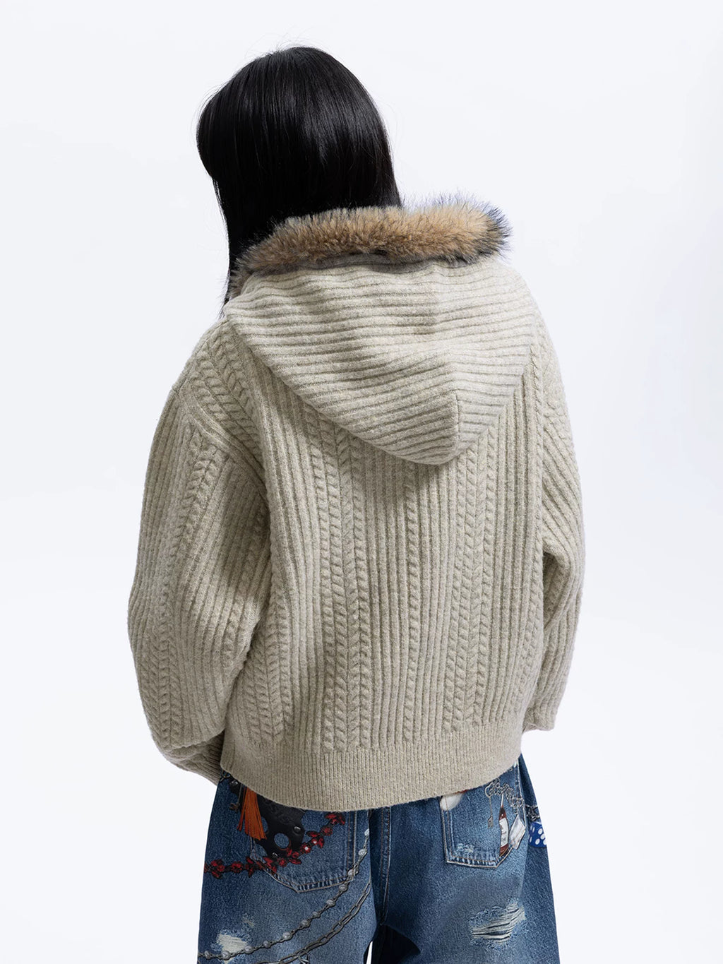 WHOOSIS Vintage Twisted Hooded Cardigan Sweater