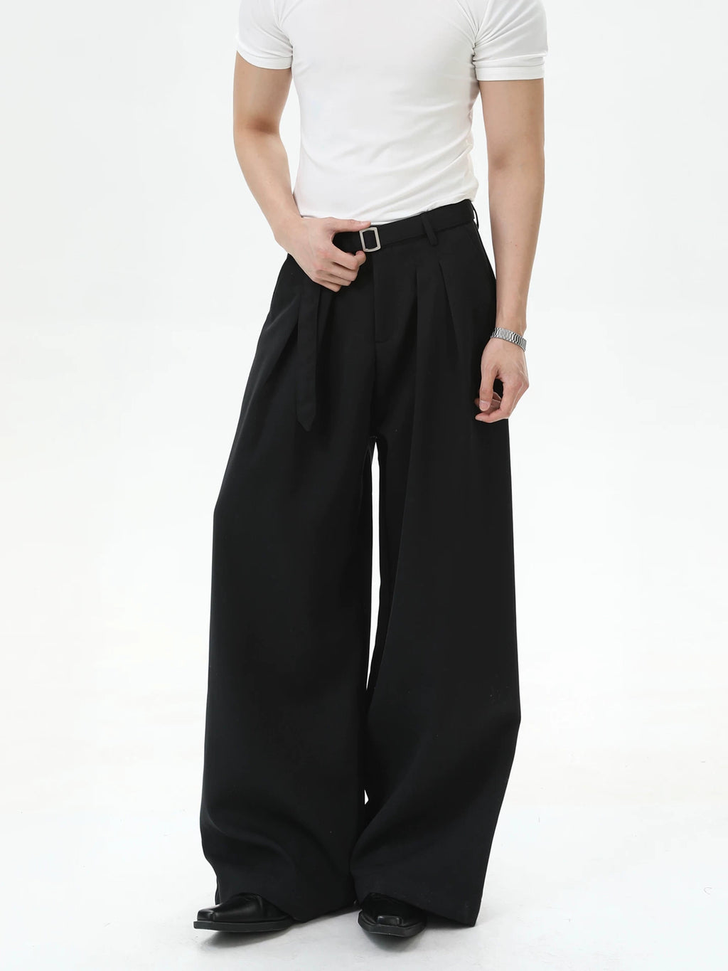 TURNTIDE Three-dimensional Double-pleated High-waisted Wide-leg Trousers