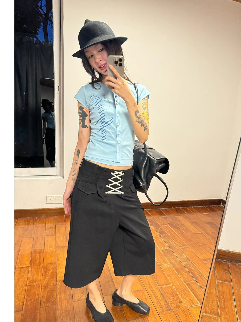 FUNKYFUN Strap Splicing Loose Casual Shorts