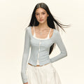 Ariseism Vintage Fake Two Piece Splicing Lace Long Sleeve