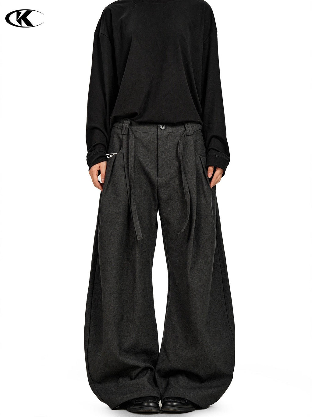 11KN Drawstring Retro Pleated Loose and Thin Trousers