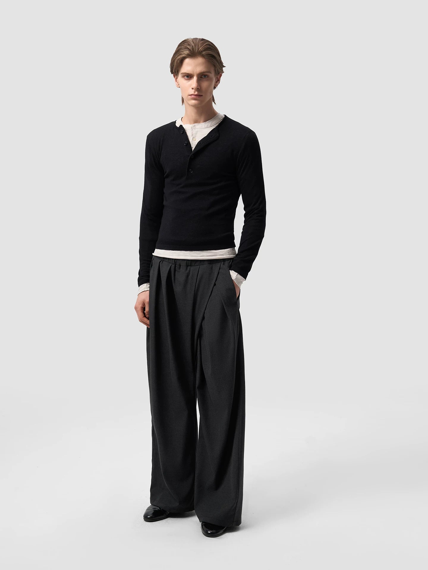 Slight Vogue Elastic High Waist Pleated Wide Leg Casual Pants