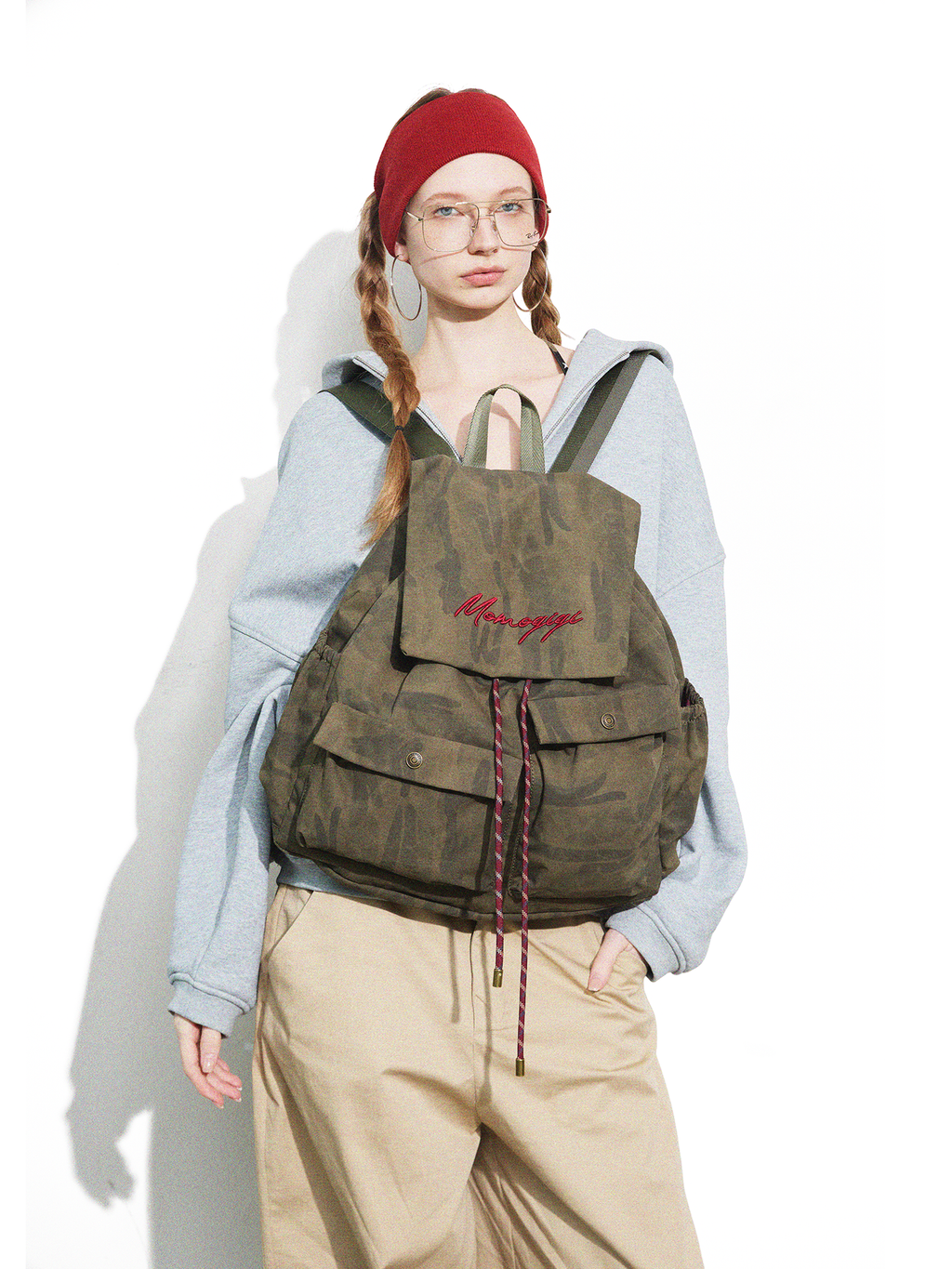Momogigi Vintage Camouflage Canvas Large Capacity Backpack