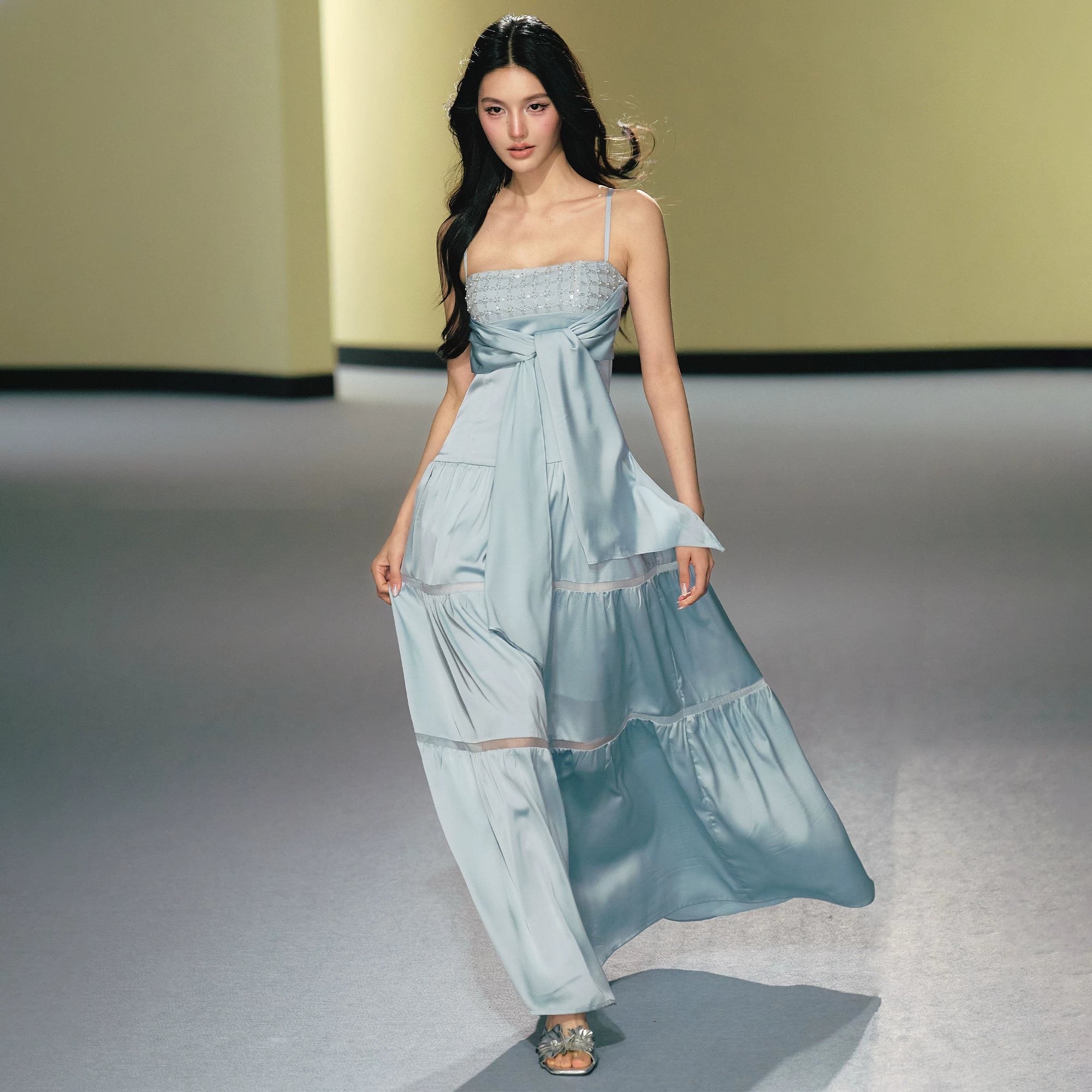 AGAM Hollow Splicing Bead Tube Top Dress