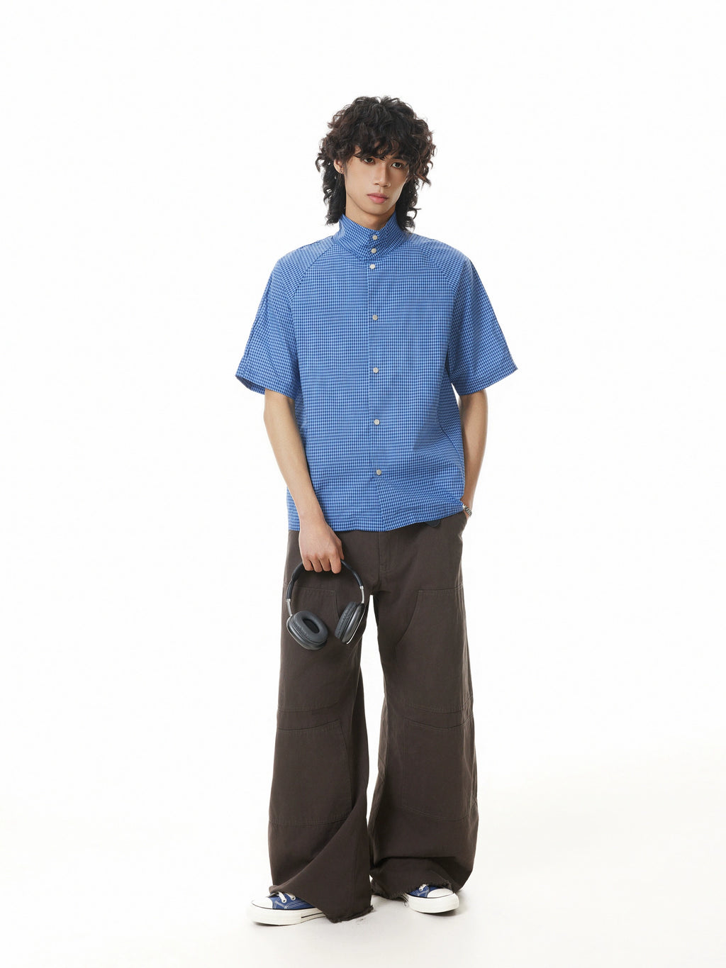 BTSG Niche Plugged Shoulder Deconstruction Multi-button Plaid Shirt