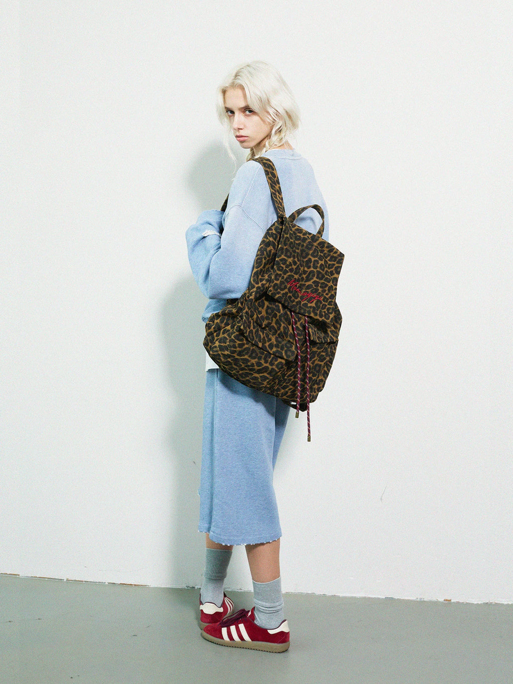 Momogigi Vintage Leopard Print Canvas Large Capacity Backpack