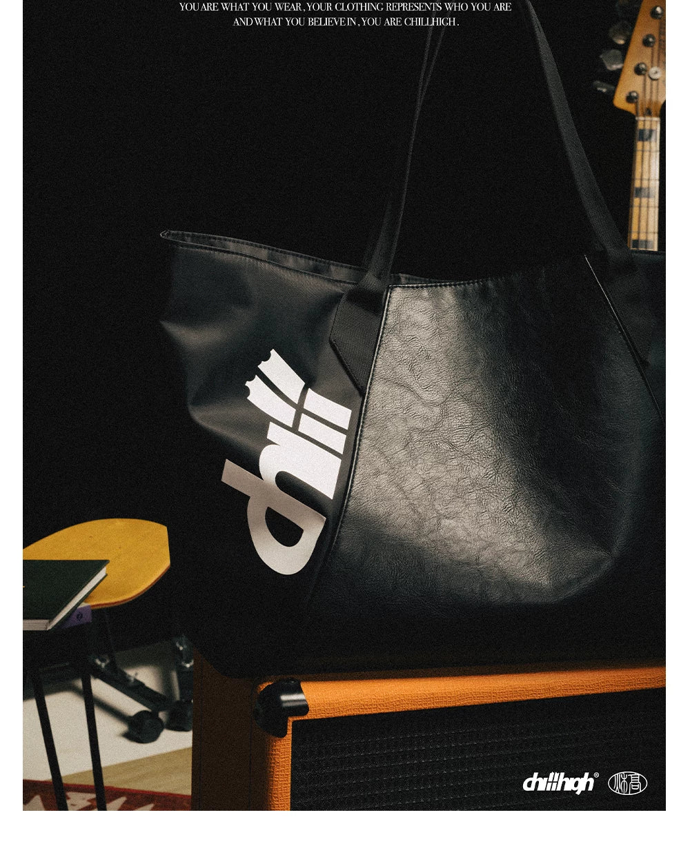 ChillHigh Leather Splicing Loose Atmosphere Shoulder Bag