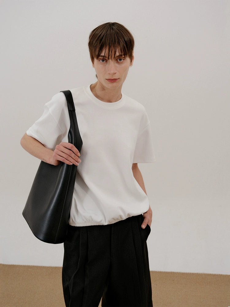 COLN Solid Color Versatile Hem Elastic Tee