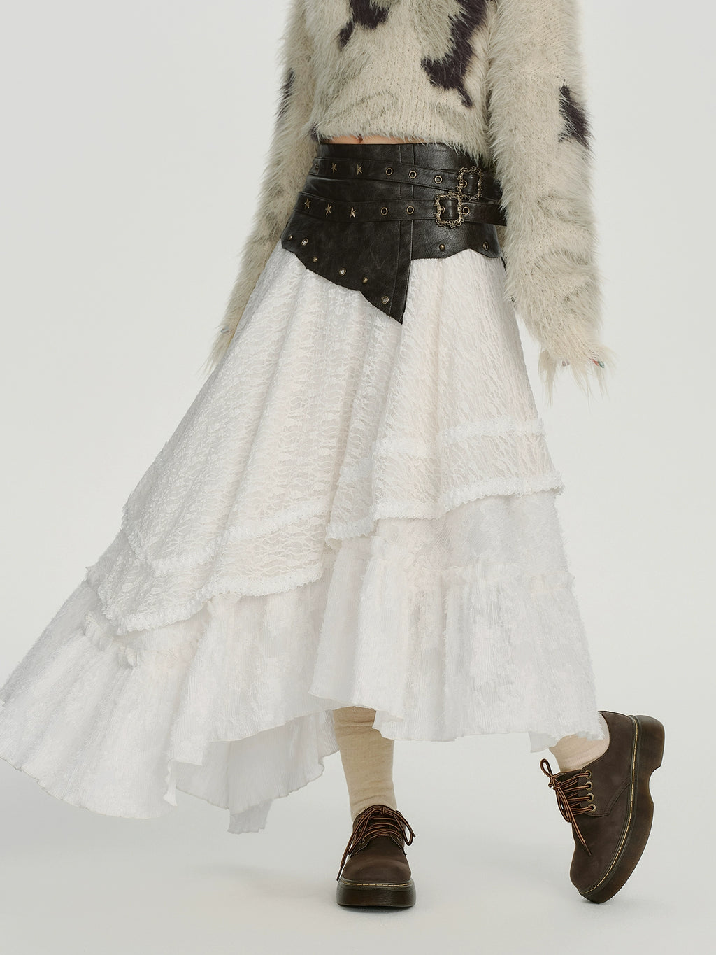 Girlyhalo Vintage Patchwork Leather Irregular Skirt