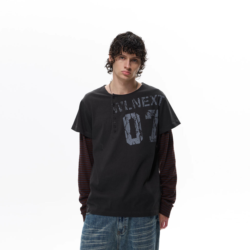 WLNEXT Striped Splicing Fake Two-piece Long Sleeve