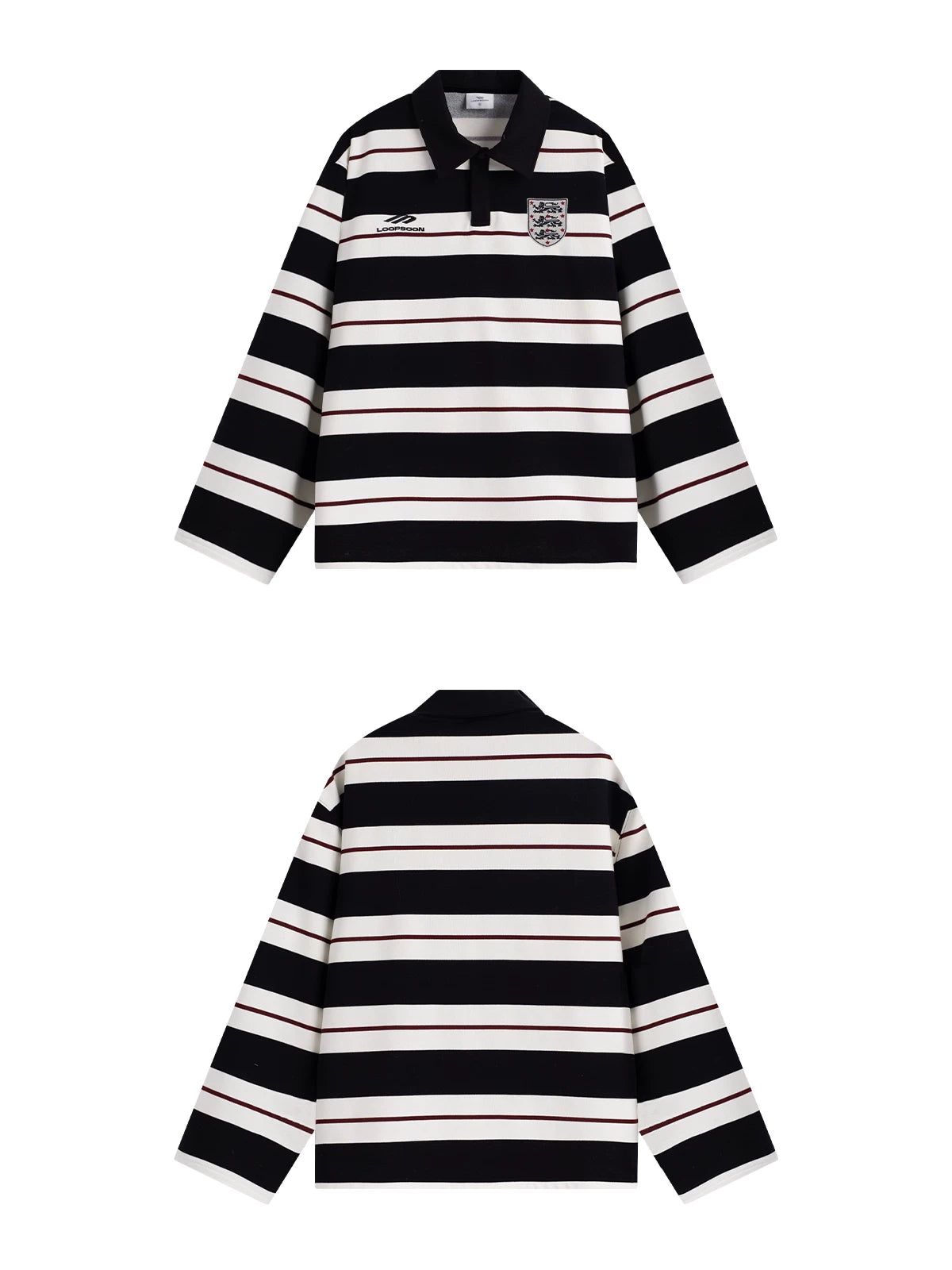 Loopsoon Striped Contrast Lapel Embroidered English Loose Sweatshirt