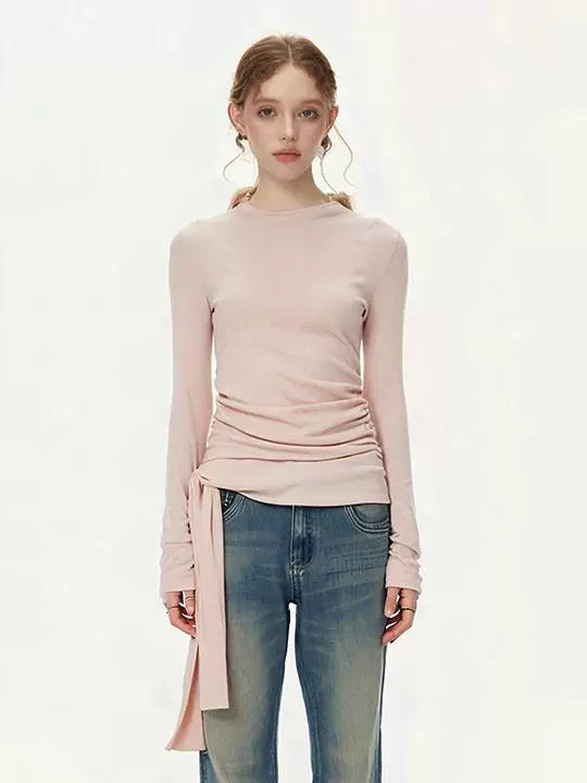 SUREENOUGH Lace-up Pleated Slim Sleeve