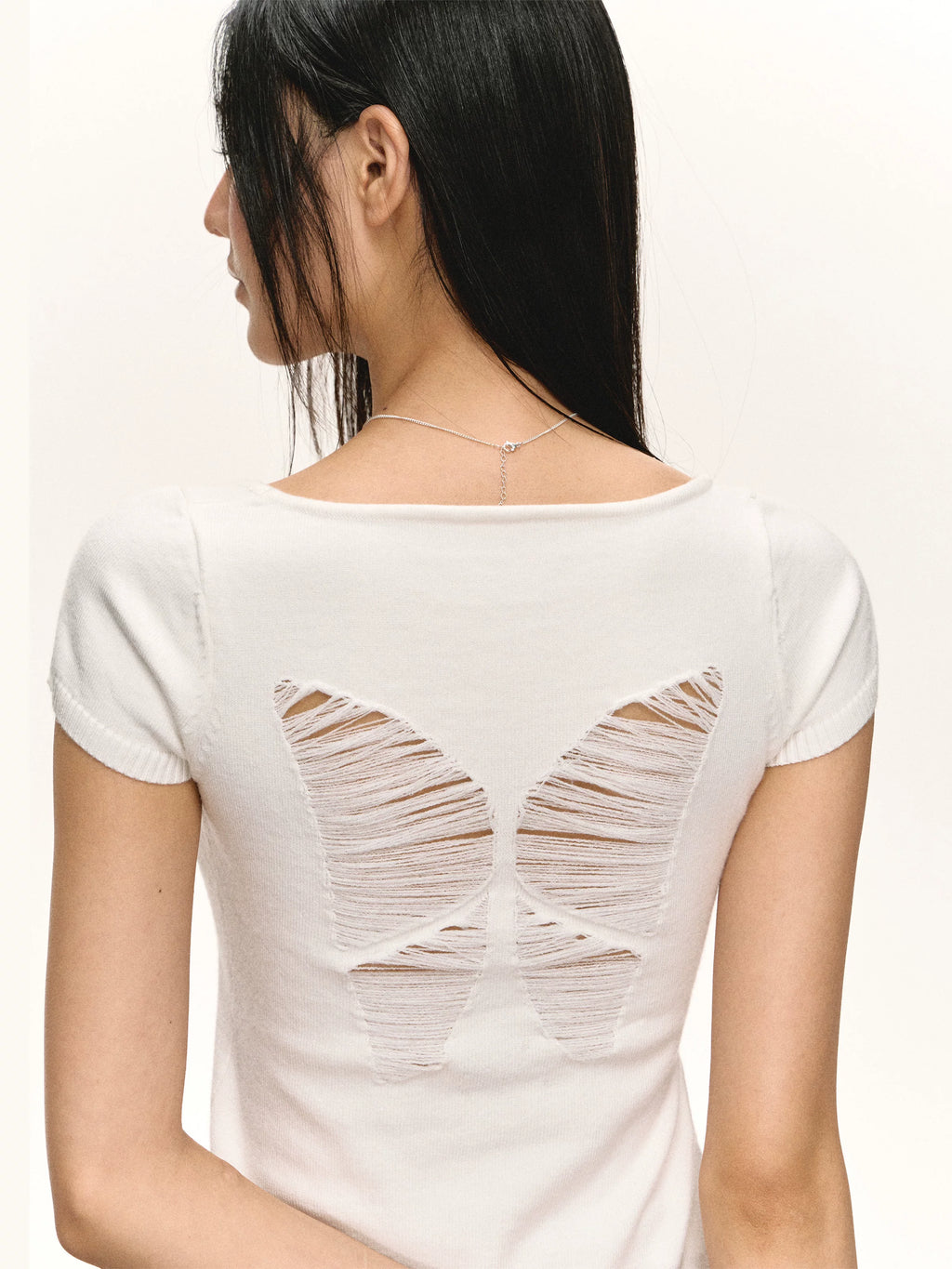 Ariseism Vintage Back Hollow Butterfly Knitted Tee