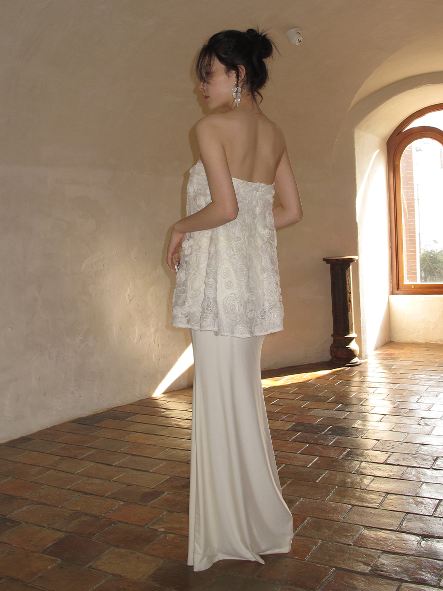 J TheChosen Embroidered Floral Sequin Tube Top Fishtail Skirt Tulle Set