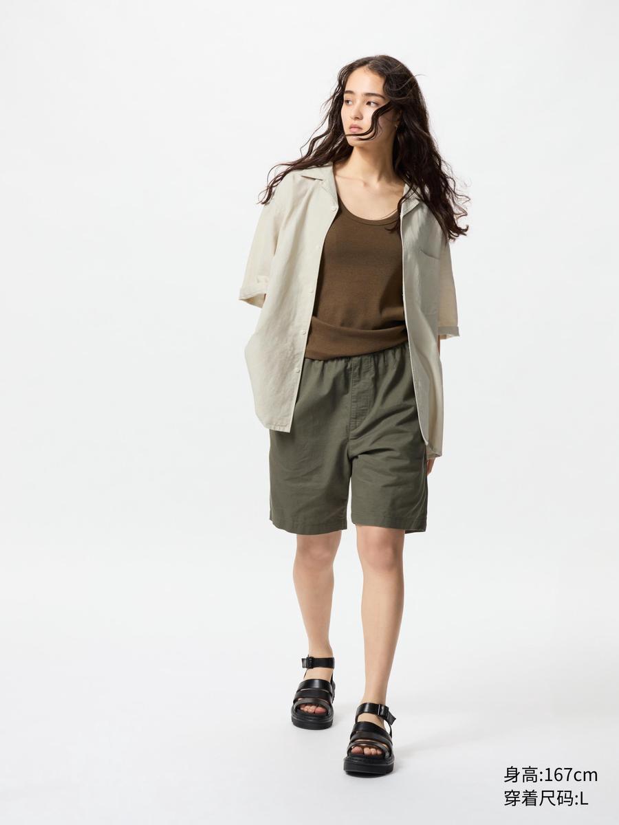 Uniqlo Men's Women's Cotton and Linen Shirt/Short Sleeve Shirt Cardigan Casual Solid Color 25 Spring and Summer New 477181