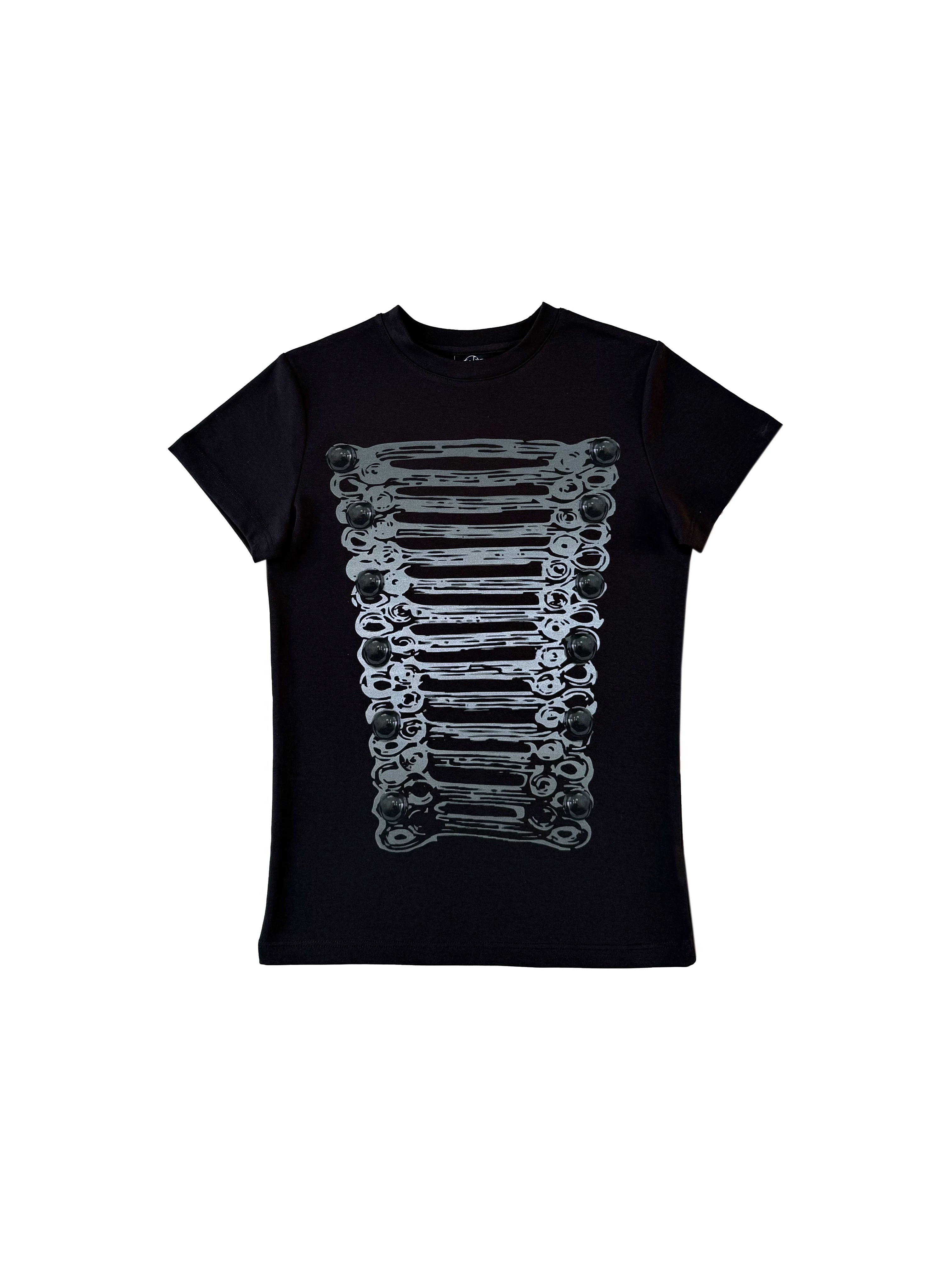 CHAI Cartoon Button Slim Elastic Tee