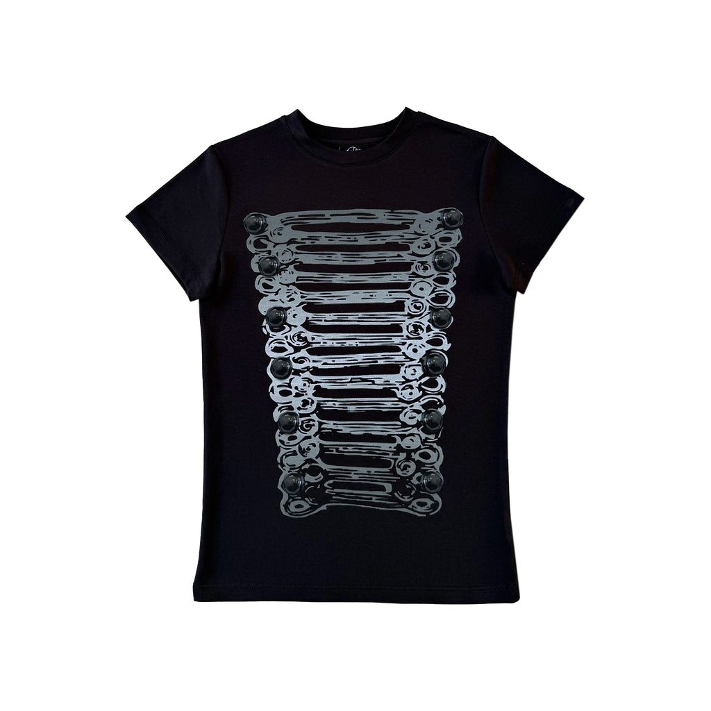 CHAI Cartoon Button Slim Elastic Tee