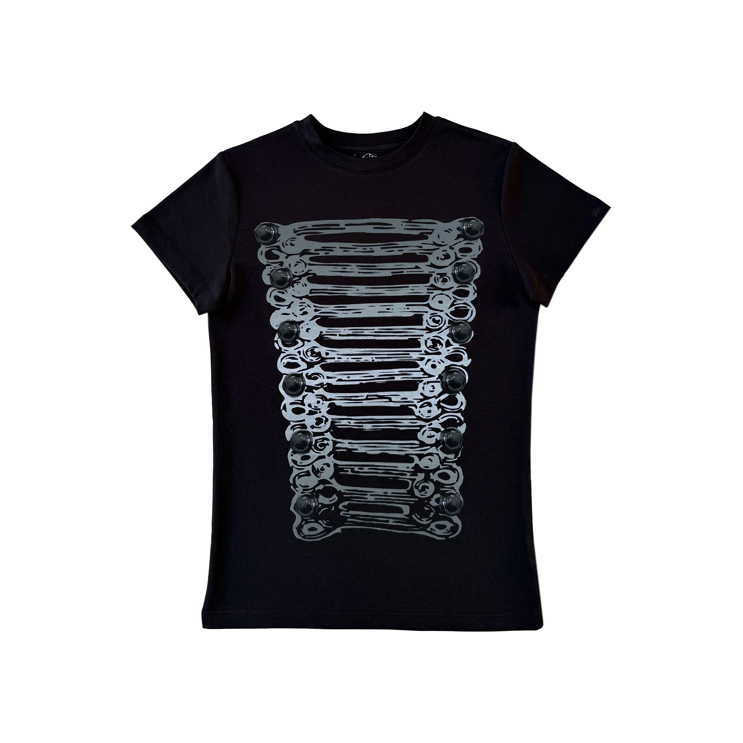 CHAI Cartoon Button Slim Elastic Tee