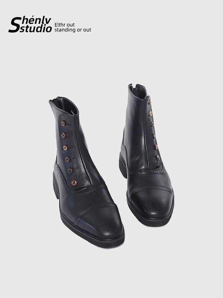 SHENLV STUDIO Button Pointed Casual Dress Chelsea Boots