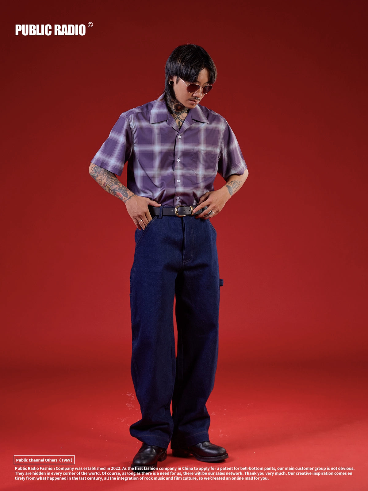 PUBLICRADIO Vintage Loose Plaid Ice Silk Shirt