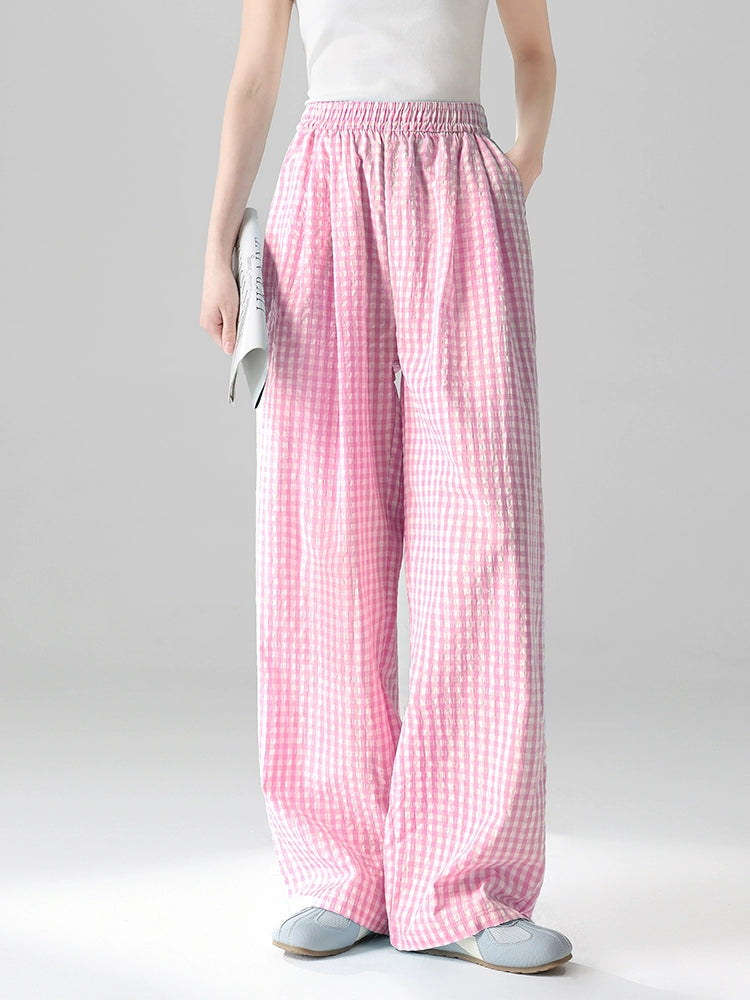 UNIFREE Plaid Light and Drape Lazy Loose Casual Pants
