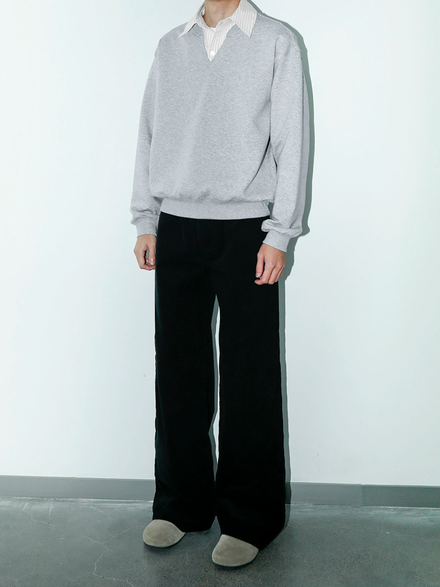 PLUS NO LOGO Fake Two-piece Striped V-neck Solid Color Sweater