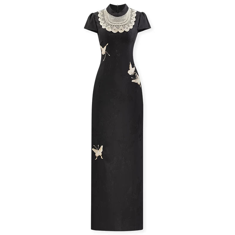 ZIHE Retro Satin Butterfly Dress