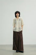 SUNYVONNE Irregular Diagonal Button, High-waisted Lace-up Casual Suit Pants
