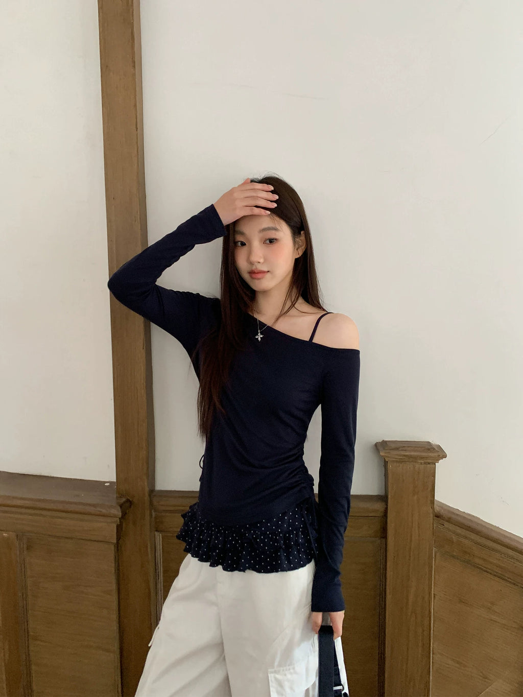 KANO Slanted Shoulder Polka Dot Suspender Real Two-piece Set