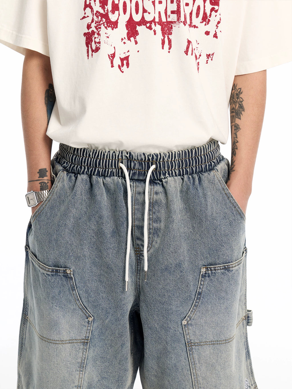 CoosRetro Vintage Wide Leg Denim Shorts