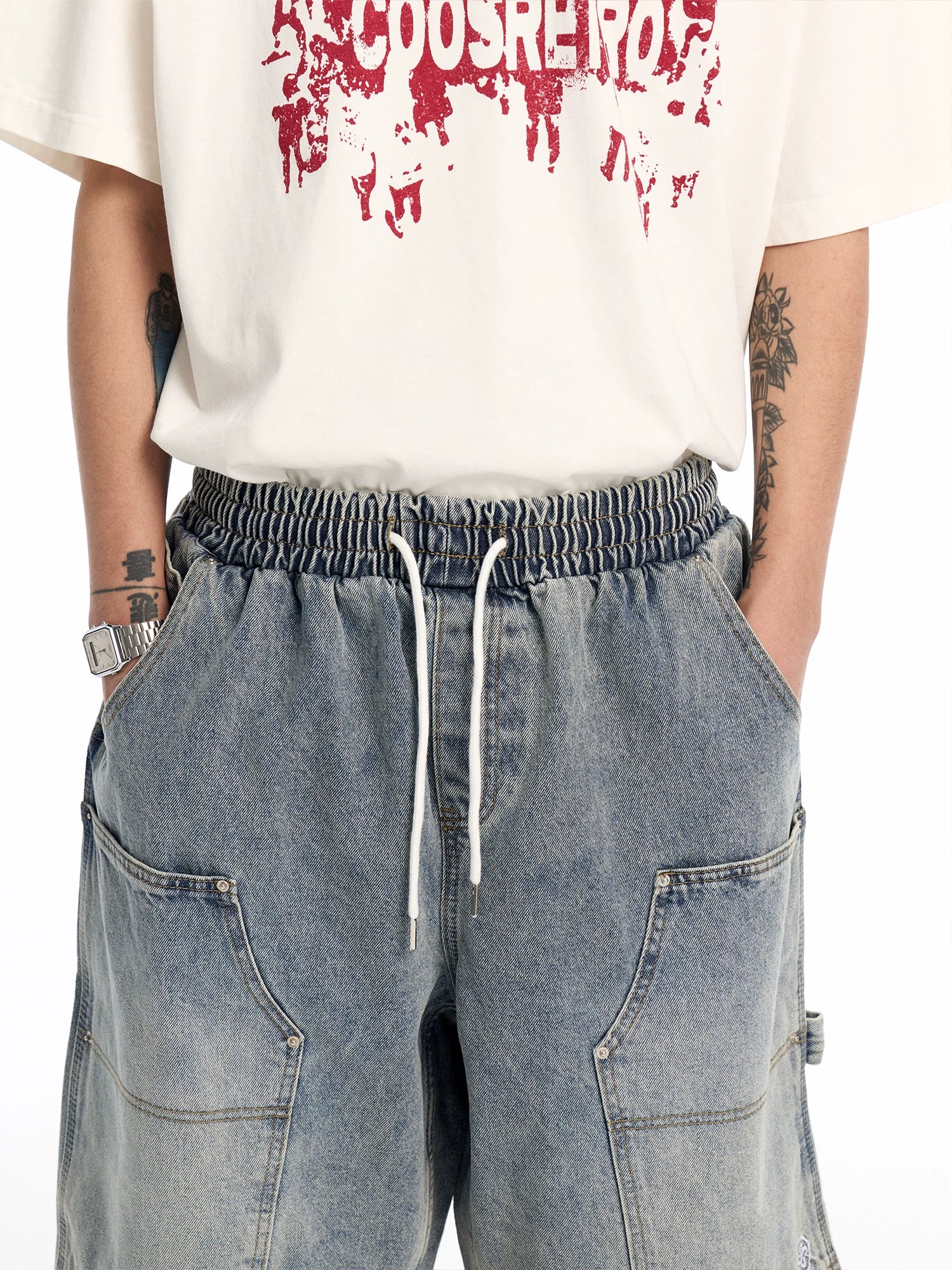 CoosRetro Vintage Wide Leg Denim Shorts
