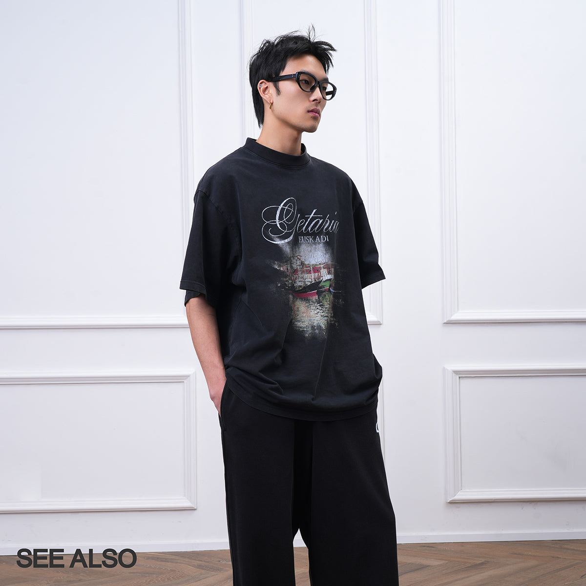 SEE ALSO SS25 Spanish berthing printed washed T-shirt silhouette versatile old short sleeve SA044