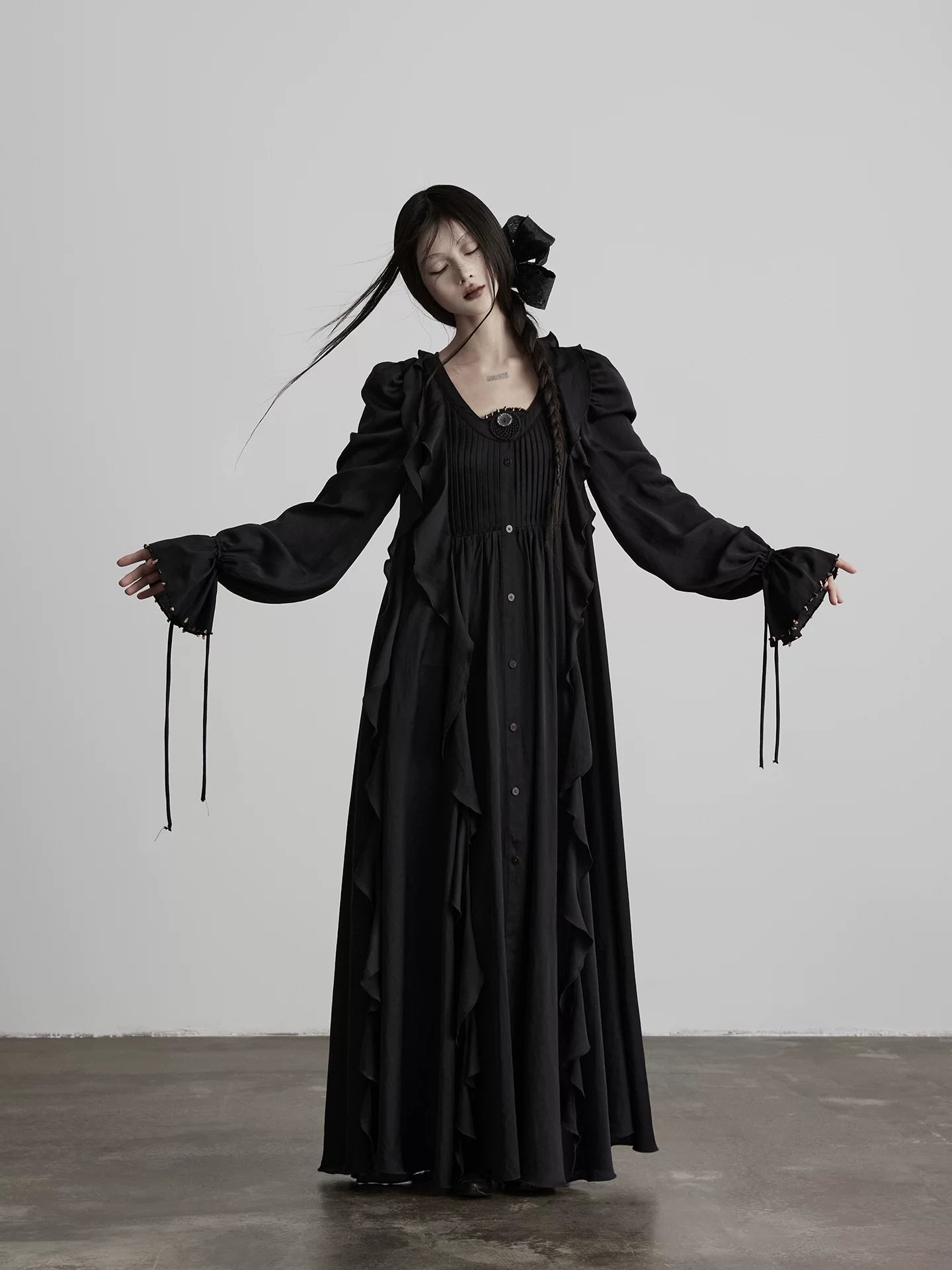 INDULGE Square Neck Waist Long Sleeve Dress