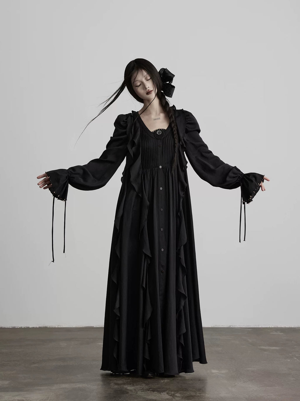 INDULGE Square Neck Waist Long Sleeve Dress