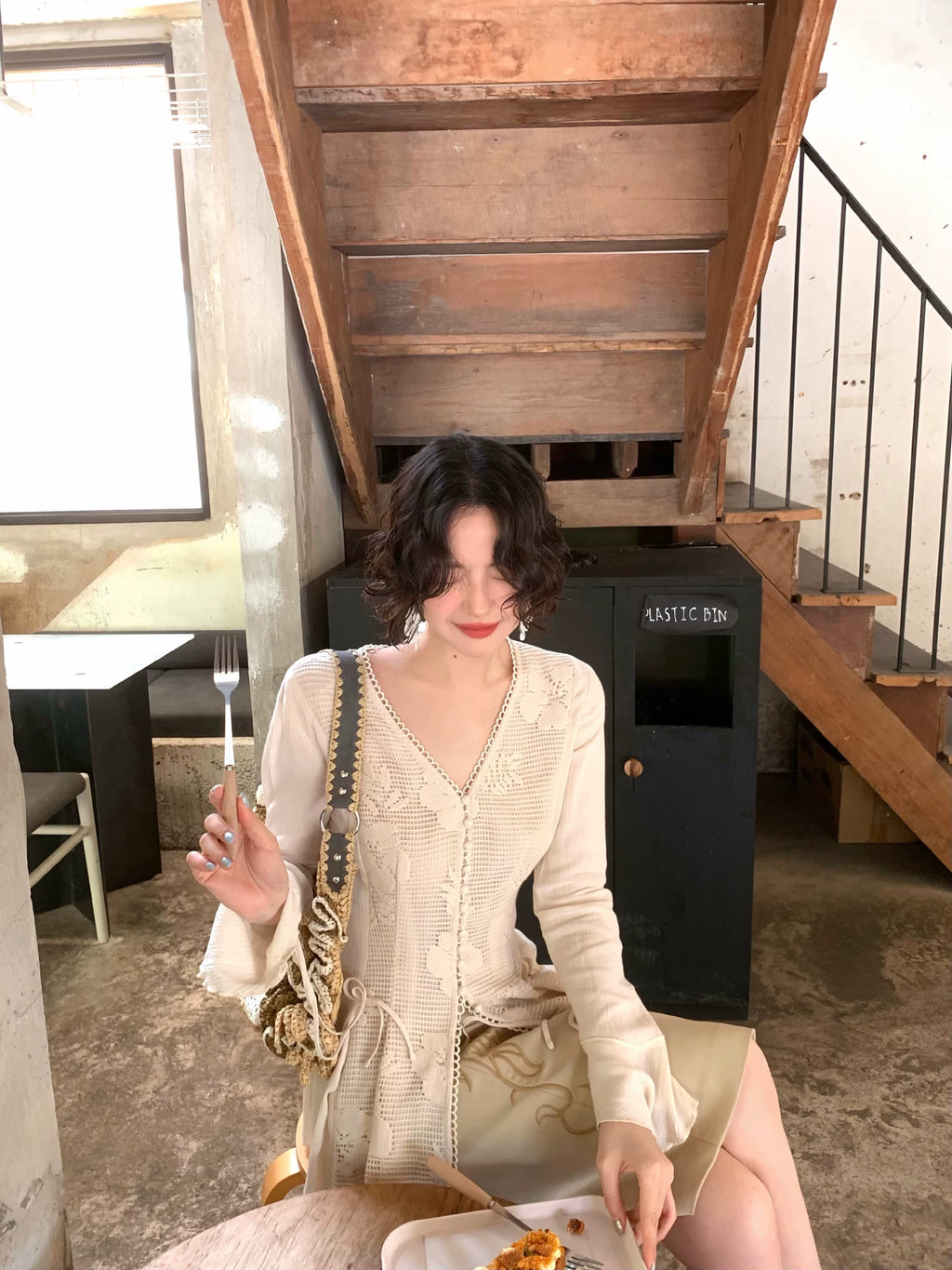 KELIFAN Vintage Lace Edge Long Sleeve