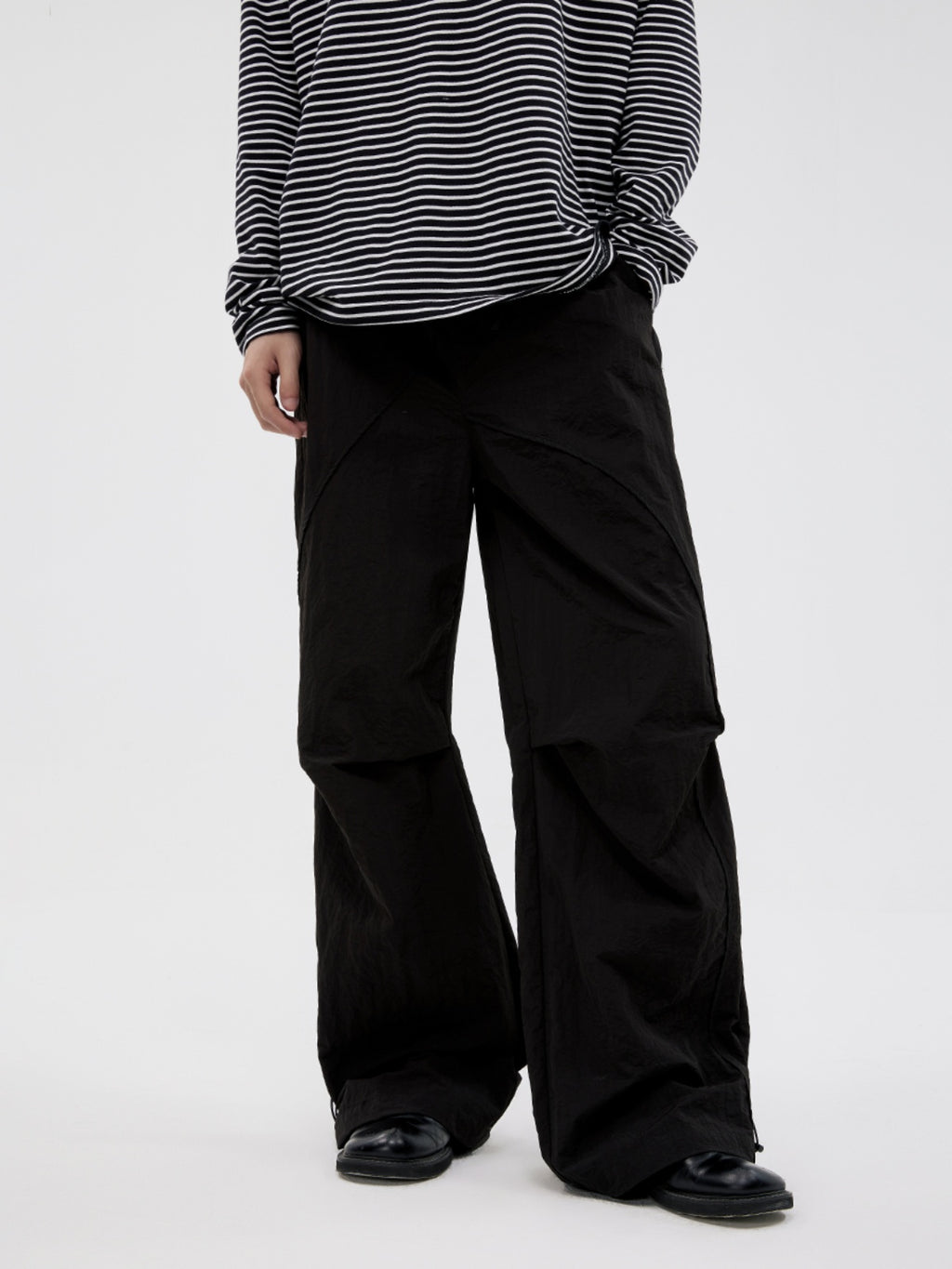 FUNKYFUN Pleated Texture Elastic Waist Casual Pants