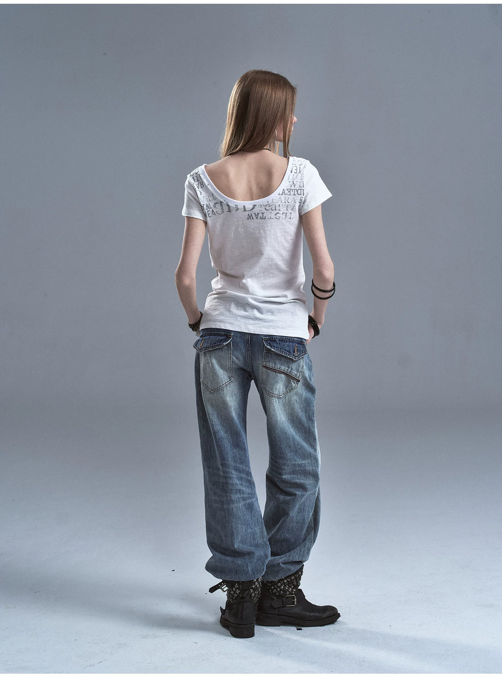 WearAndtear Round Neck V-neck Letter Print Slim Tee