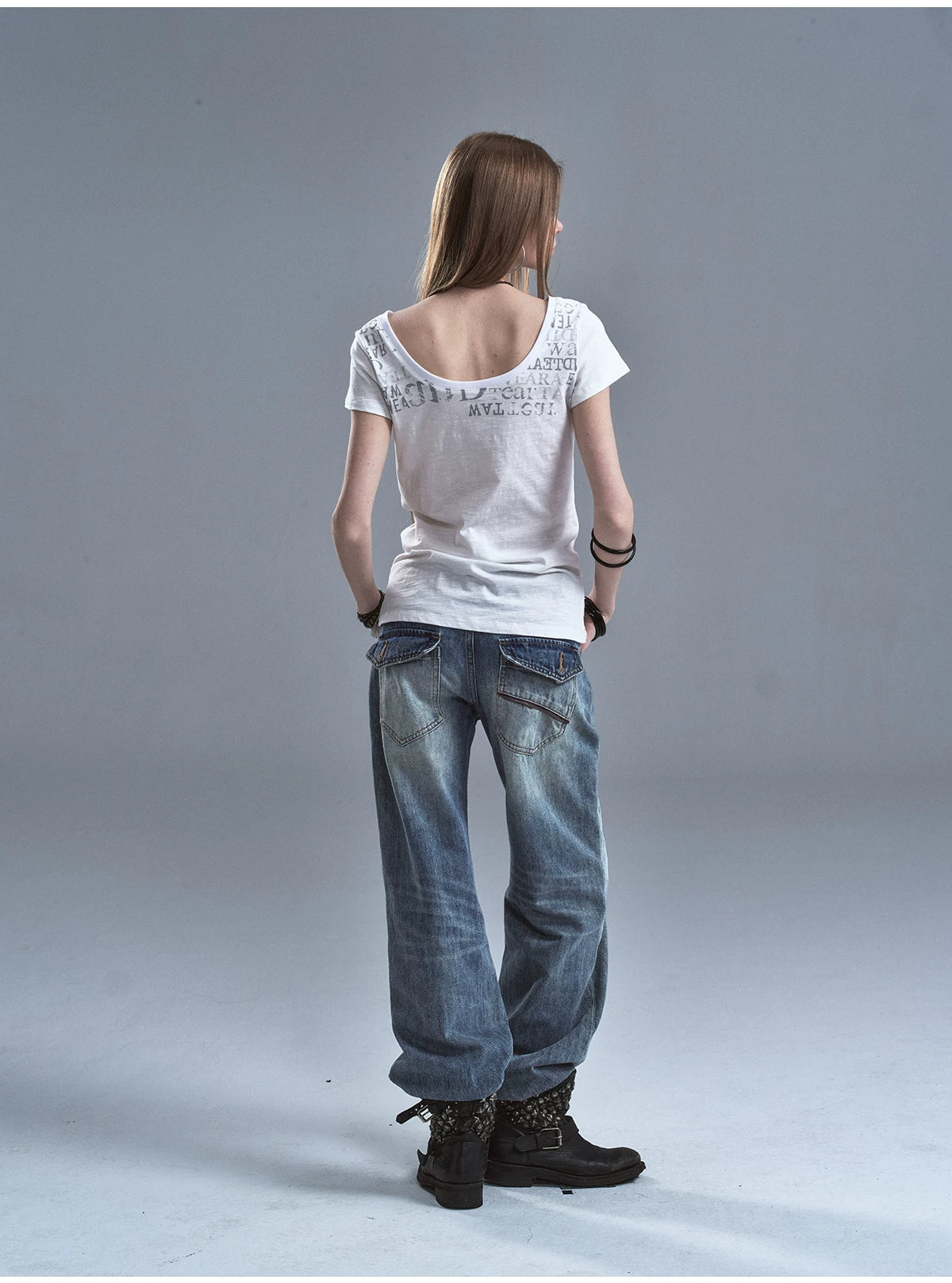 WearAndtear Round Neck V-neck Letter Print Slim Tee