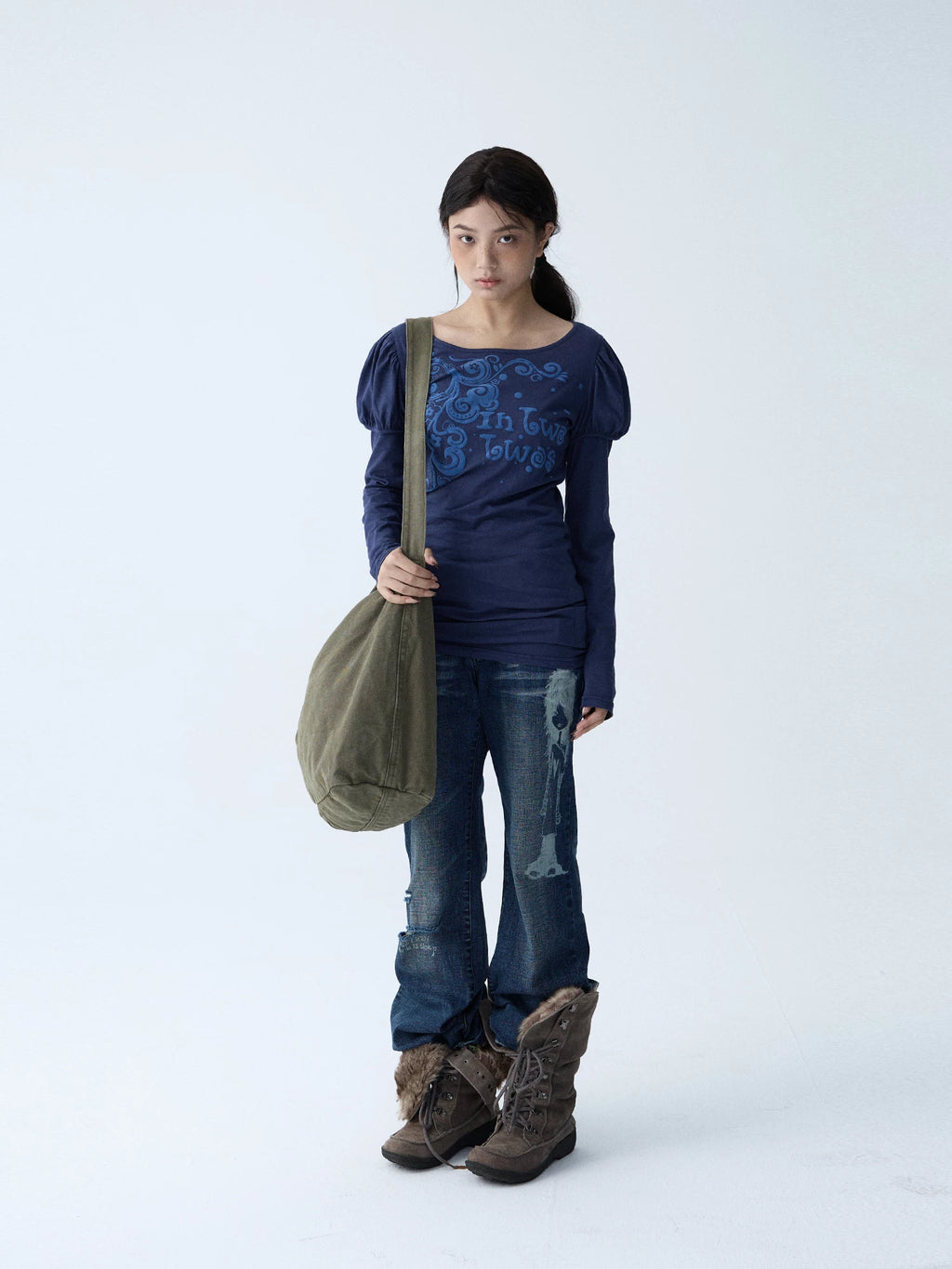 In Two Twos Micro Transparent Bubble Sleeve Fake Two Tee