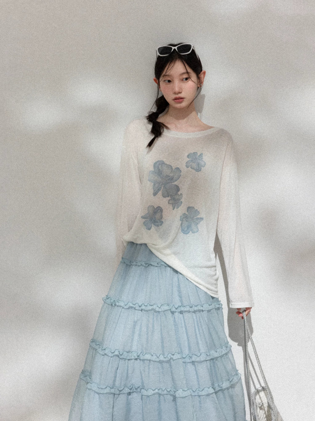 Cantonstory Lazy Crew Neck Thin Long Sleeve Skirt Set
