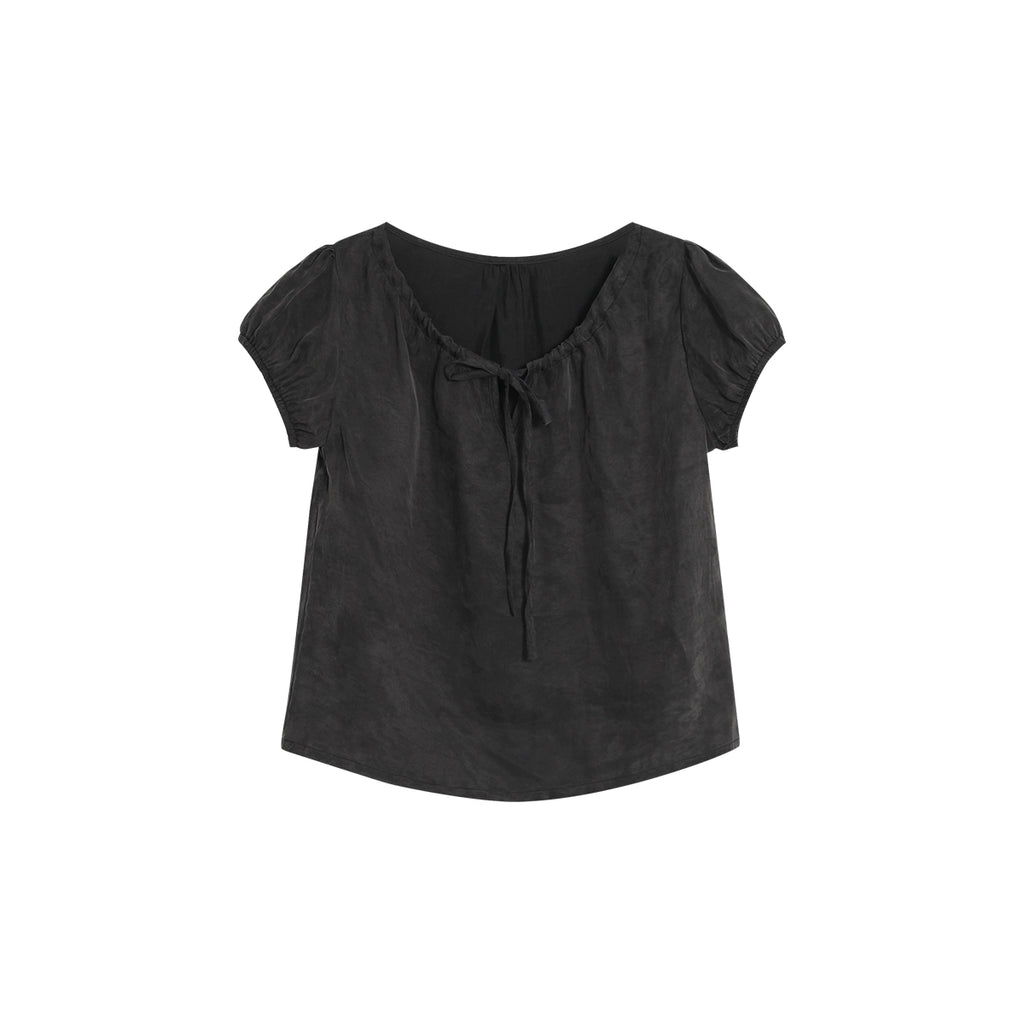 FUNKYFUN Drawstring Rubber Band Bubble Sleeve Tee