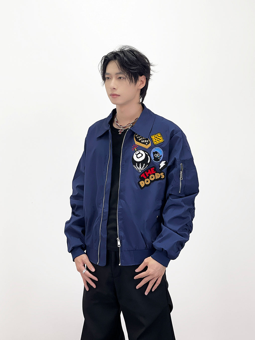 Kenvibe Badge Embroidered Print Loose Short Coat
