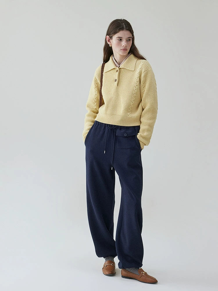 VOOE Lapel Lazy Twisted Wool Knitted Sweater