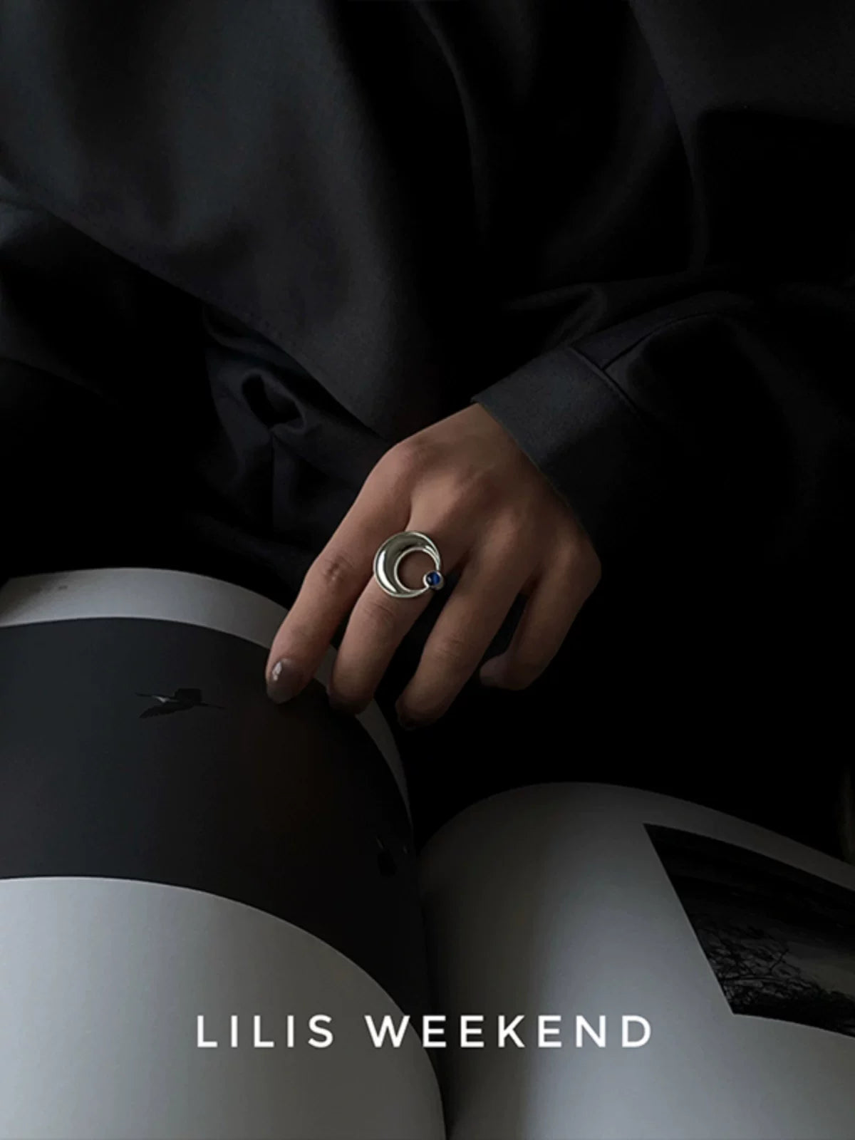 Lilis Weekend Curved Moon Blue Opal Open Ring