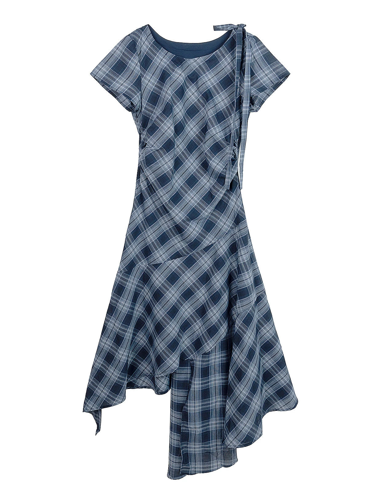 XUJING Retro Drape Irregular Plaid Dress